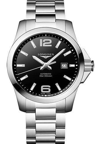 Longines Conquest Automatic Watch - 43 mm Steel Case - Black Arabic Dial - Bracelet - L3.778.4.58.6