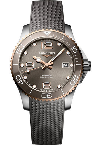 Longines HydroConquest Automatic Watch - 39 mm Steel And Ceramic Case - Grey Arabic Dial - Grey Rubber Strap - L3.780.3.78.9