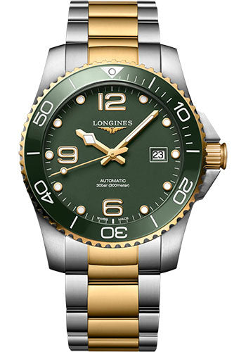 Longines HydroConquest Automatic Watch - 41 mm Steel And Ceramic Case - Green Arabic Dial - Steel And Yellow PVD Bracelet - L3.781.3.06.7