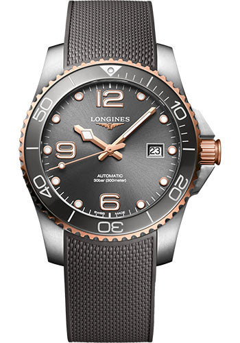 Longines HydroConquest Automatic Watch - 41 mm Steel And Ceramic Case - Grey Arabic Dial - Grey Rubber Strap - L3.781.3.78.9