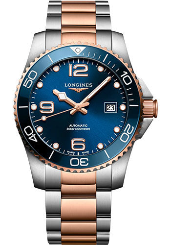 Longines HydroConquest Automatic Watch - 41 mm Steel And Ceramic Case - Blue Arabic Dial - Steel And Red PVD Bracelet - L3.781.3.98.7