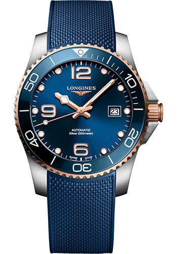 Longines HydroConquest Automatic Watch - 41 mm Steel And Ceramic Case - Blue Arabic Dial - Blue Rubber Strap - L3.781.3.98.9