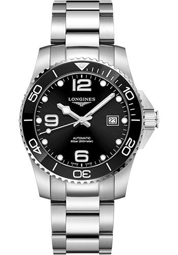Longines HydroConquest Automatic Watch - 41 mm Steel And Ceramic Case - Black Arabic Dial - Steel Bracelet - L3.781.4.56.6