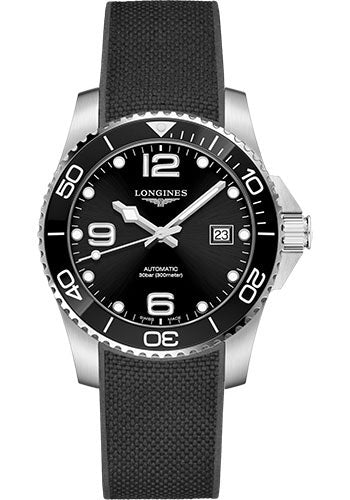 Longines HydroConquest Automatic Watch - 41 mm Steel And Ceramic Case - Black Arabic Dial - Rubber Strap - L3.781.4.56.9