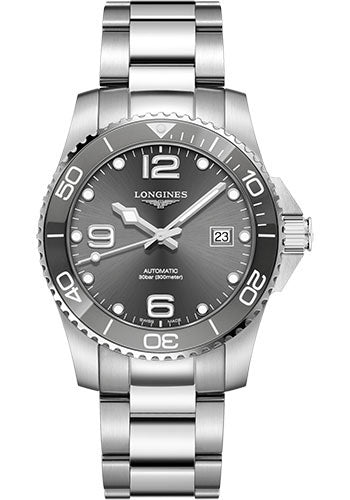 Longines HydroConquest Automatic Watch - 41 mm Steel And Ceramic Case - Grey Arabic Dial - Steel Bracelet - L3.781.4.76.6