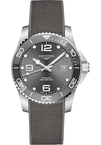 Longines HydroConquest Automatic Watch - 41 mm Steel And Ceramic Case - Grey Arabic Dial - Rubber Strap - L3.781.4.76.9