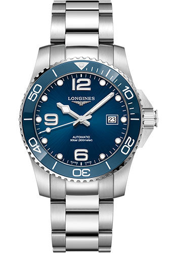 Longines HydroConquest Automatic Watch - 41 mm Steel And Ceramic Case - Blue Arabic Dial - Steel Bracelet - L3.781.4.96.6
