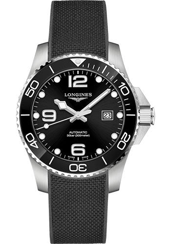 Longines HydroConquest Automatic Watch - 43 mm Steel And Ceramic Case - Black Arabic Dial - Rubber Strap - L3.782.4.56.9