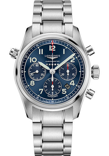 Longines Spirit Chronograph Automatic Watch - 42 mm Steel Case - Blue Arabic Dial - Bracelet - L3.820.4.93.6