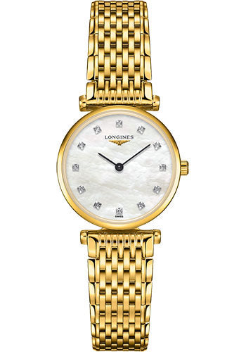 Longines La Grande Classique de Longines Quartz Watch - 24 mm Yellow PVD Case - White Mother-Of-Pearl Diamond Dial - Bracelet - L4.209.2.87.8