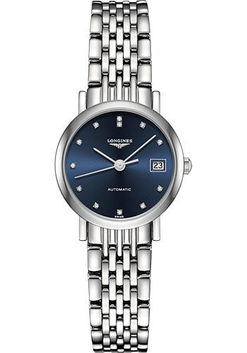 Longines Elegant Collection Watch - 25.5 mm Steel Case - Blue Diamond Dial - Bracelet - L4.309.4.97.6