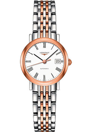 Longines Elegant Collection Automatic Watch - 25.5 mm Steel And Pink Gold Case - White Roman Dial - Steel And Pink Gold Cap 200 Bracelet - L4.309.5.11.7