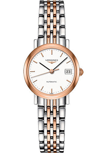 Longines Elegant Collection Watch - 25.5 mm Steel And 18K Pink Gold Cap 200 Case - White Dial - Bracelet - L4.309.5.12.7