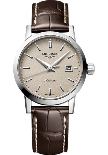 Longines 1832 Automatic Watch - 30 mm Steel Case - Beige Dial - Brown Strap - L4.325.4.92.2