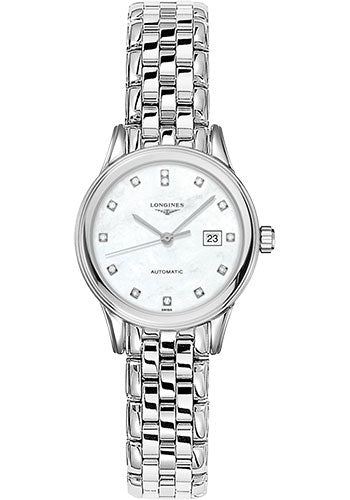 Longines Flagship Watch - 30 mm Steel Case - White Mother-Of-Pearl Diamond Dial - Bracelet - L4.374.4.87.6