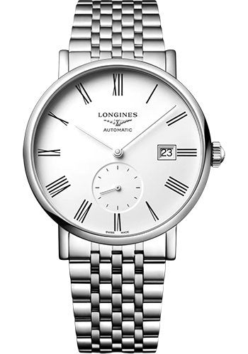 Longines Elegant Collection Small Seconds Automatic Watch - 39 mm Steel Case - White Roman Dial - Bracelet - L4.812.4.11.6