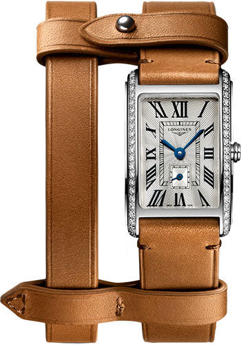 Longines DolceVita X YVY Small Seconds Quartz Watch - 20.80 X 32 mm Steel Diamond Case - Silver FlinquŽ Roman Dial - Brown Strap - L5.255.0.71.B