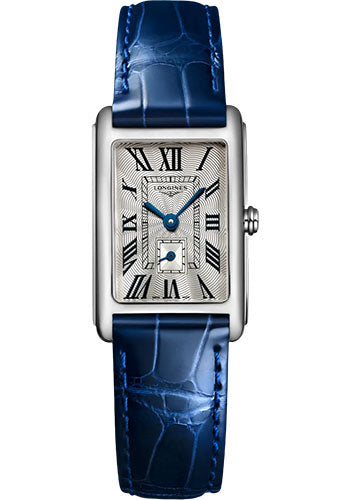 Longines DolceVita Small Seconds Quartz Watch - 20.80 X 32 mm Steel Case - Silver FlinquŽ Roman Dial - Blue Strap - L5.255.4.71.7
