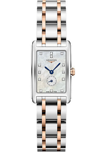 Longines DolceVita Quartz Watch - 20.80 X 32 mm Steel Case - White Mother-Of-Pearl Diamond Dial - Steel And 18K Pink Gold Cap 200 Bracelet - L5.255.5.87.7
