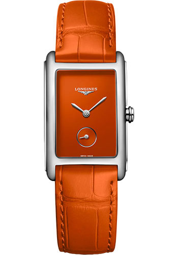 Longines DolceVita Small Seconds Quartz Watch - 23.30 X 37 mm Steel Case - Orange Dial - Orange Strap - L5.512.4.92.2