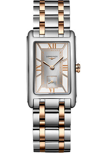 Longines DolceVita Small Seconds Quartz Watch - 23.30 X 37 mm Steel Case - White Roman Dial - Steel And Pink Gold Cap 200 Bracelet - L5.512.5.75.7