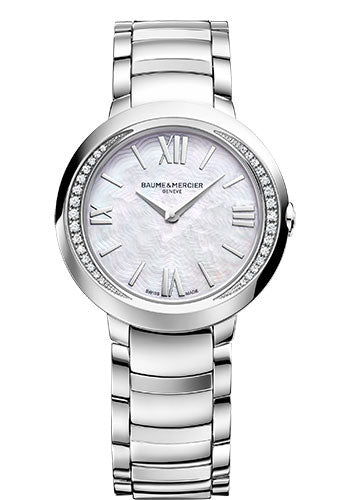 Baume & Mercier Promesse Quartz Watch - Diamond-Set - Mother-of-Pearl - 30 mm Steel Case - Mother-Of-Pearl Dial - Steel Bracelet