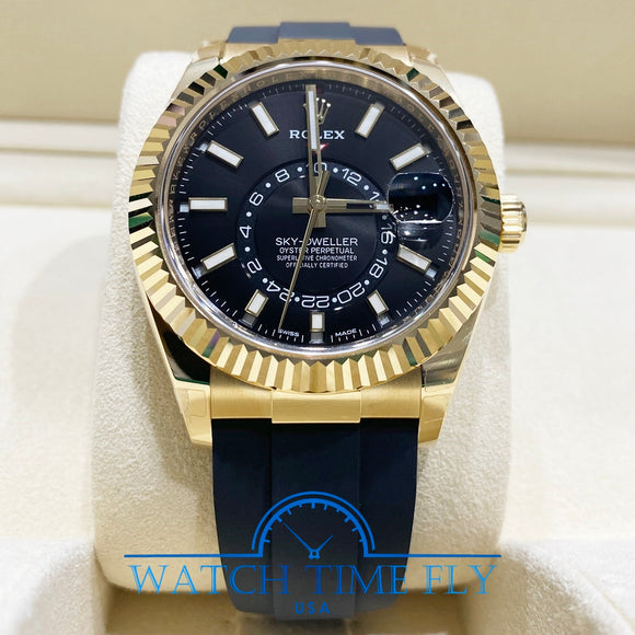 Rolex Sky Dweller 326238 Oyster Perpetual 42mm Yellow Gold  Black Dial Oysterflex Bracelet