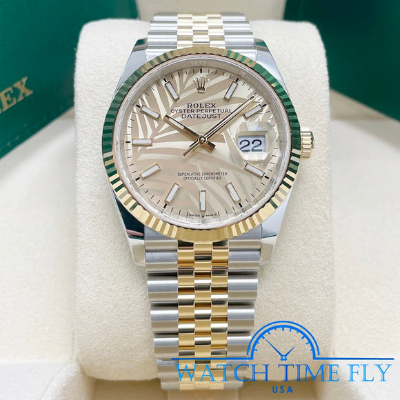 Rolex 126233 Datejust 36mm Champagne Palm Dial Stainless Steel and Yellow Gold Jubilee Bracelet