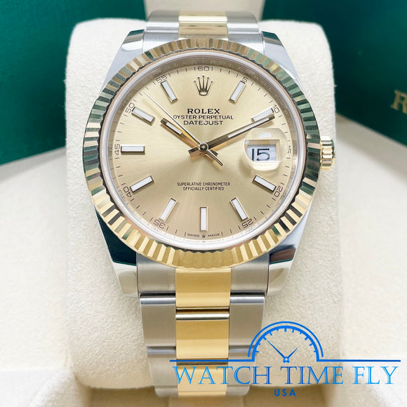 Rolex 126333 Datejust 41mm Champagne Index Dial Oyster Fluted Two Tone Yellow Gold