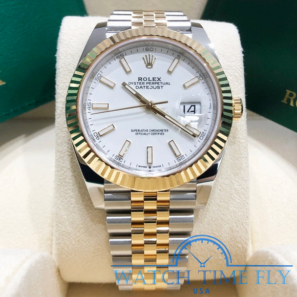 Rolex 126333 Datejust 41mm White Index Dial Jubilee Fluted Two Tone Yellow