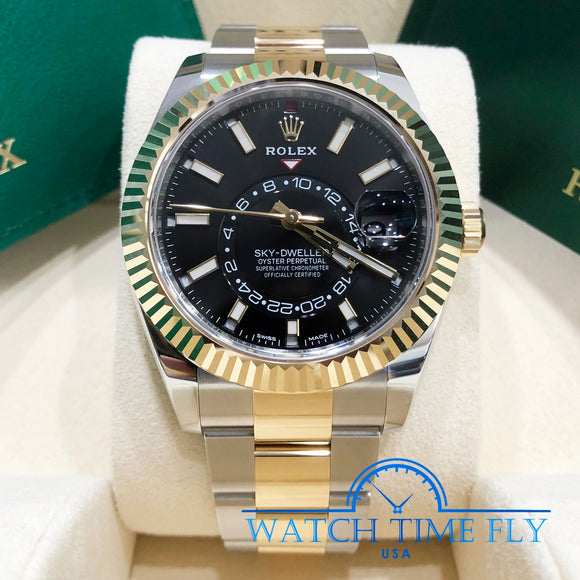 Rolex Sky Dweller 326933 Oyster Perpetual 42mm Black Dial Two Tone Watch