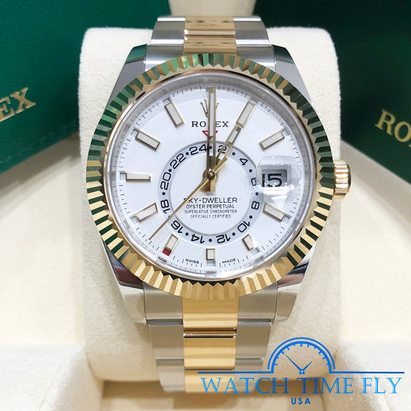 Rolex Sky Dweller 326933 Oyster Perpetual 42mm Two Tone White Index Dial
