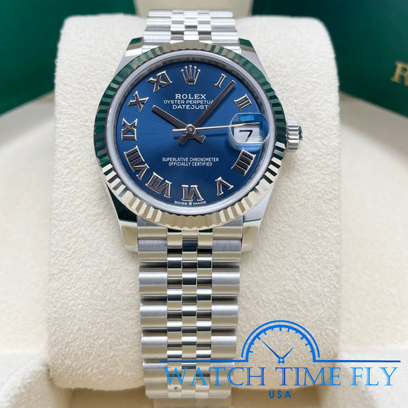 Rolex Datejust 31mm 278274 Steel and White Gold Fluted Bezel Blue Roman Dial Jubilee Band
