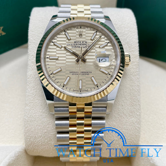 Rolex Datejust 36mm 126233 Champagne Motif Index Dial Stainless & Yellow Gold Jubilee Band
