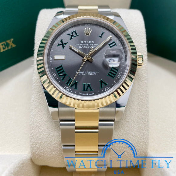 Rolex 126333 Datejust 41mm Wimbledon Roman Dial Oyster Band Fluted Bezel Two Tone Yellow