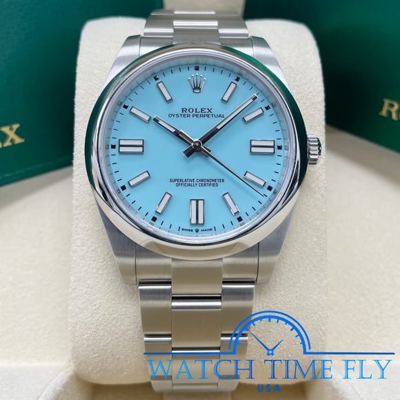 Rolex 124300 Oyster Perpetual 41mm Blue Turquoise Tiffany Dial Stainless Steel