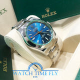 Rolex 116400 Milgauss Stainless Steel Watch Blue Dial With Green Crystal