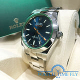 Rolex 116400 Milgauss Stainless Steel Watch Blue Dial With Green Crystal