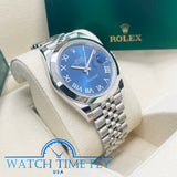 Rolex 126300 Datejust 41mm Smooth Bezel Blue Roman Dial Jubilee Bracelet