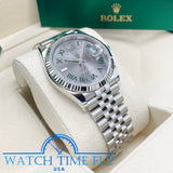Rolex 126234 Steel Datejust 36mm Fluted Bezel Wimbledon Rhodium Roman Dial Jubilee