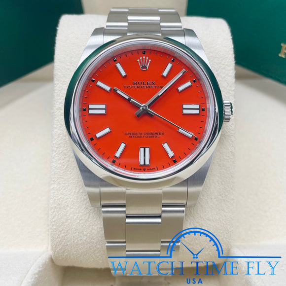Rolex Oyster Perpetual 41 124300 Coral Red Dial Stainless Steel 41mm