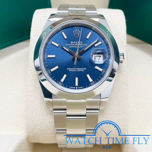 Rolex 126300 Datejust 41mm Smooth Bezel Blue Index Dial Oyster Bracelet