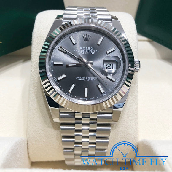 Rolex 126334 Datejust 41mm Grey Index Stick Jubilee Band Stainless Steel