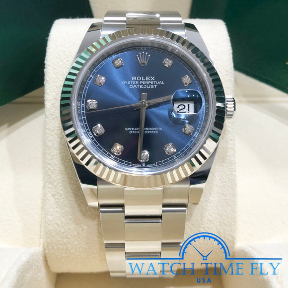 Rolex 126334 Datejust 41mm Fluted Bezel Blue Diamond Dial Oyster Bracelet Stainless Steel