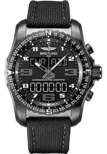 Breitling Cockpit B50 Watch - Black Titanium - Volcano Black Dial - Black Military Strap - Tang Buckle - VB5010221B1W1