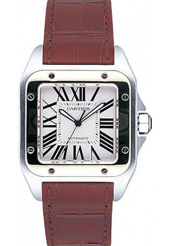 Cartier Santos 100 Watch - Large Steel and Gold Case - Alligator Strap - W20072X7