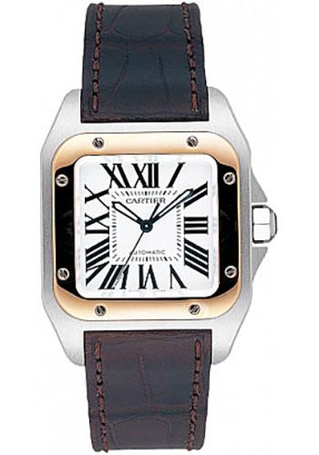 Cartier Santos 100 Watch - Medium Steel and Gold Case - Alligator Strap - W20107X7