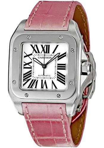 Cartier Santos 100 Watch - Medium Steel Case - Pink Alligator Strap - W20126X8