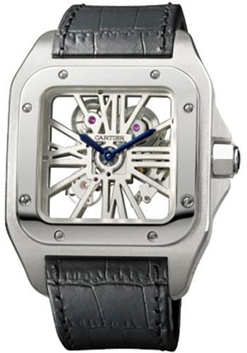 Cartier Santos 100 Skeleton Limited Edition Watch - Extra large Palladium Case - Alligator Strap - W2020018