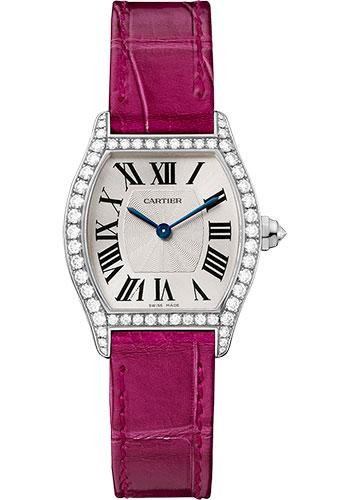 Cartier Tortue Watch - 30 mm White Gold Diamond Case - Fuchsia-Pink Alligator Strap - WA501007